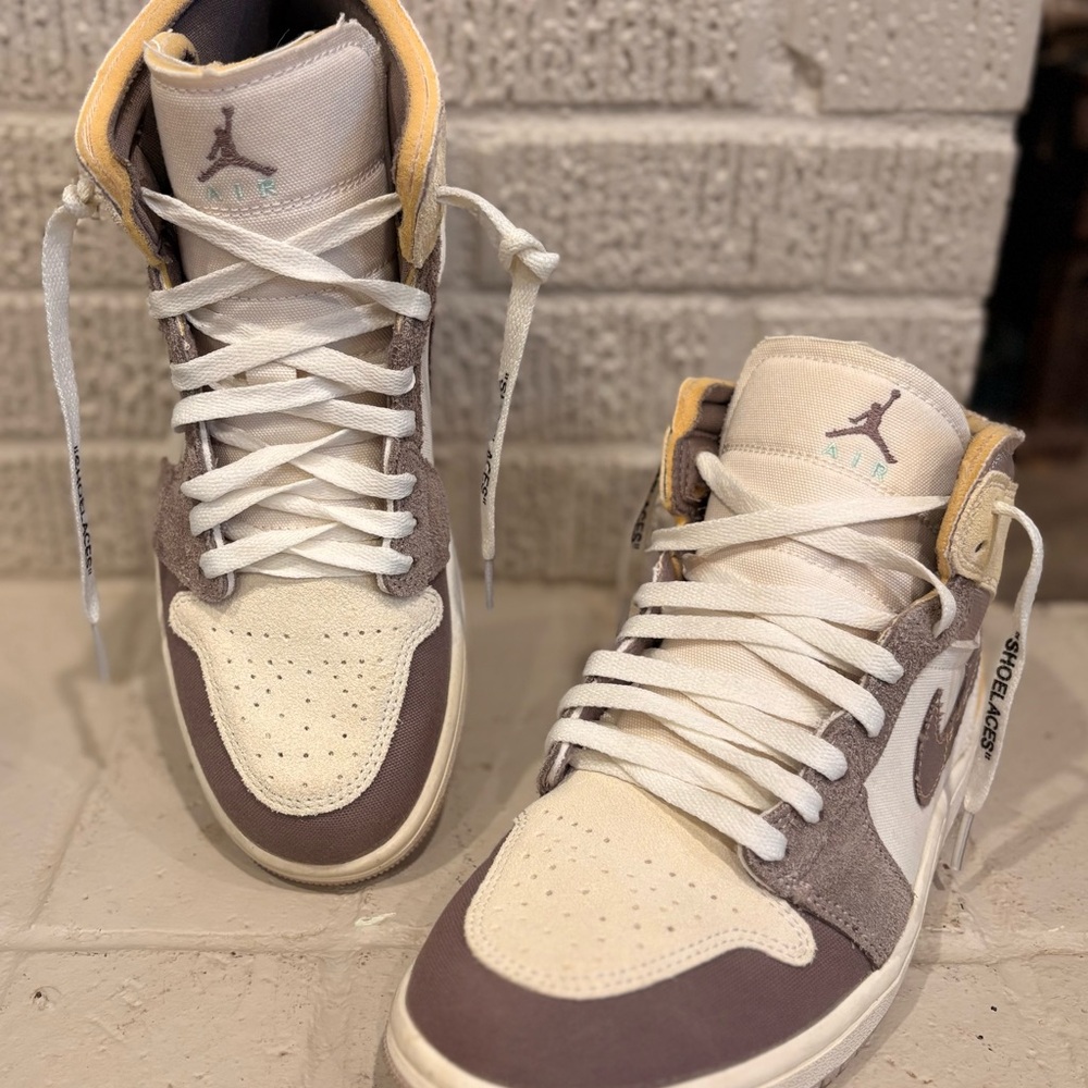 Jordan High-Top Sneakers in Cream, Brown & Yellow